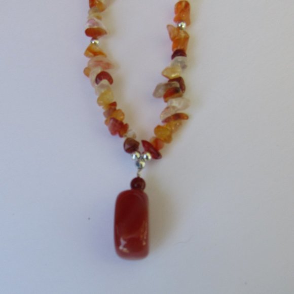 Calcite Stones Beaded Glass Rock Nugget Necklace Earrings Set Shades of Orange - Picture 2 of 7
